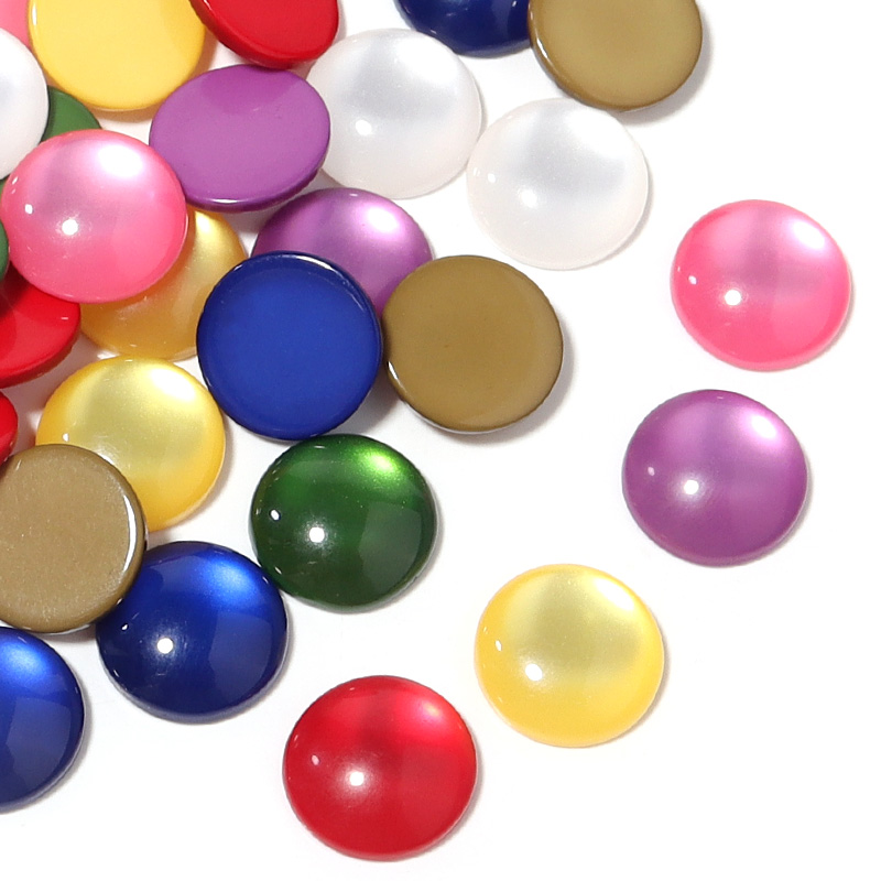 Jewelry Making Gemstones - 50 ชิ้น คาโบชองเรซินหลากสีเลียนแบบตาแมว ทรงกลม แบนหลังเรียบ สำหรับทำเครื่องประดับ