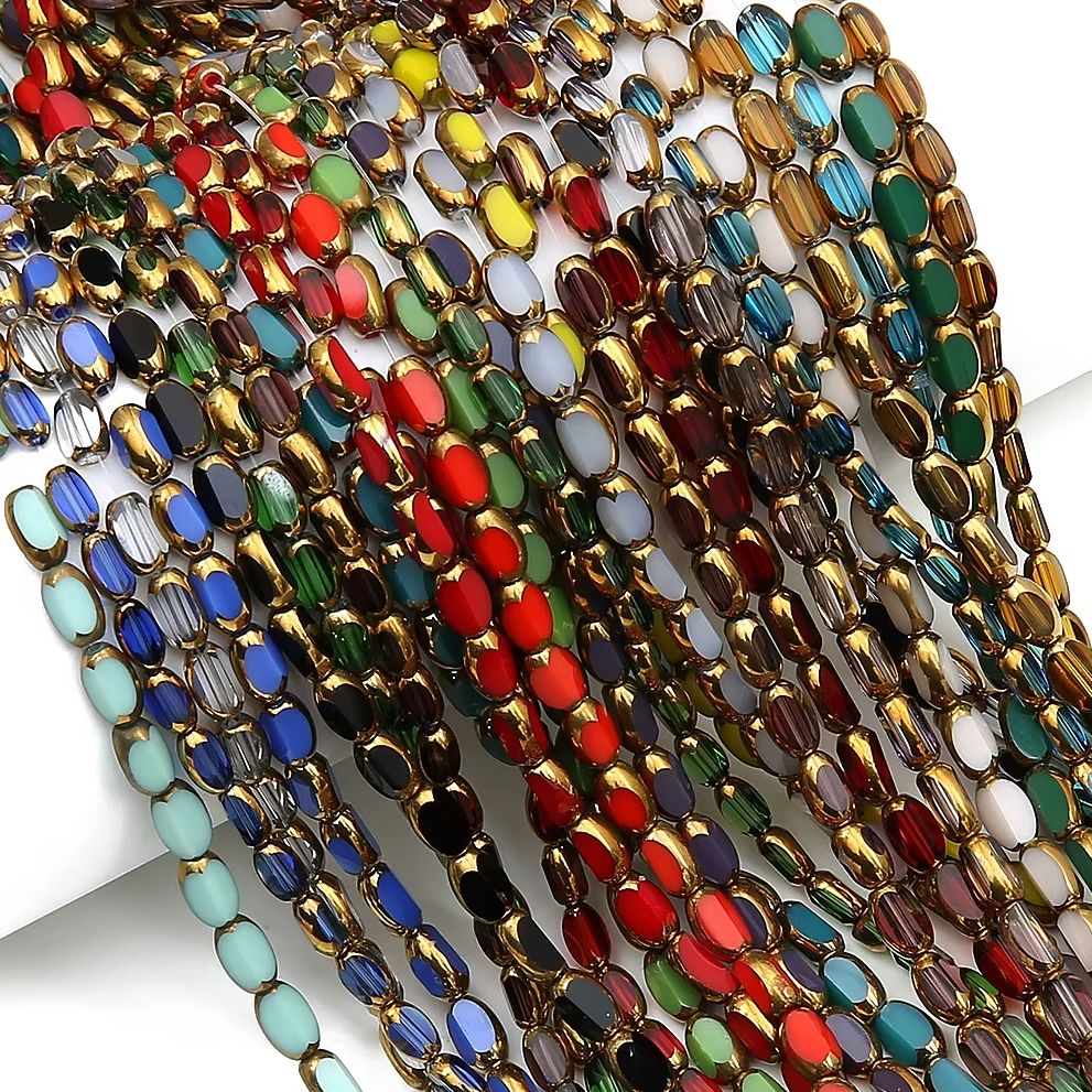 Jewelry Making Beginners - ลูกปัดแก้วทรงรีบริโอเล็ต 100 ชิ้น ชุบทอง ลูกปัดคริสตัลสีทอง สำหรับทำเครื่องประดับ