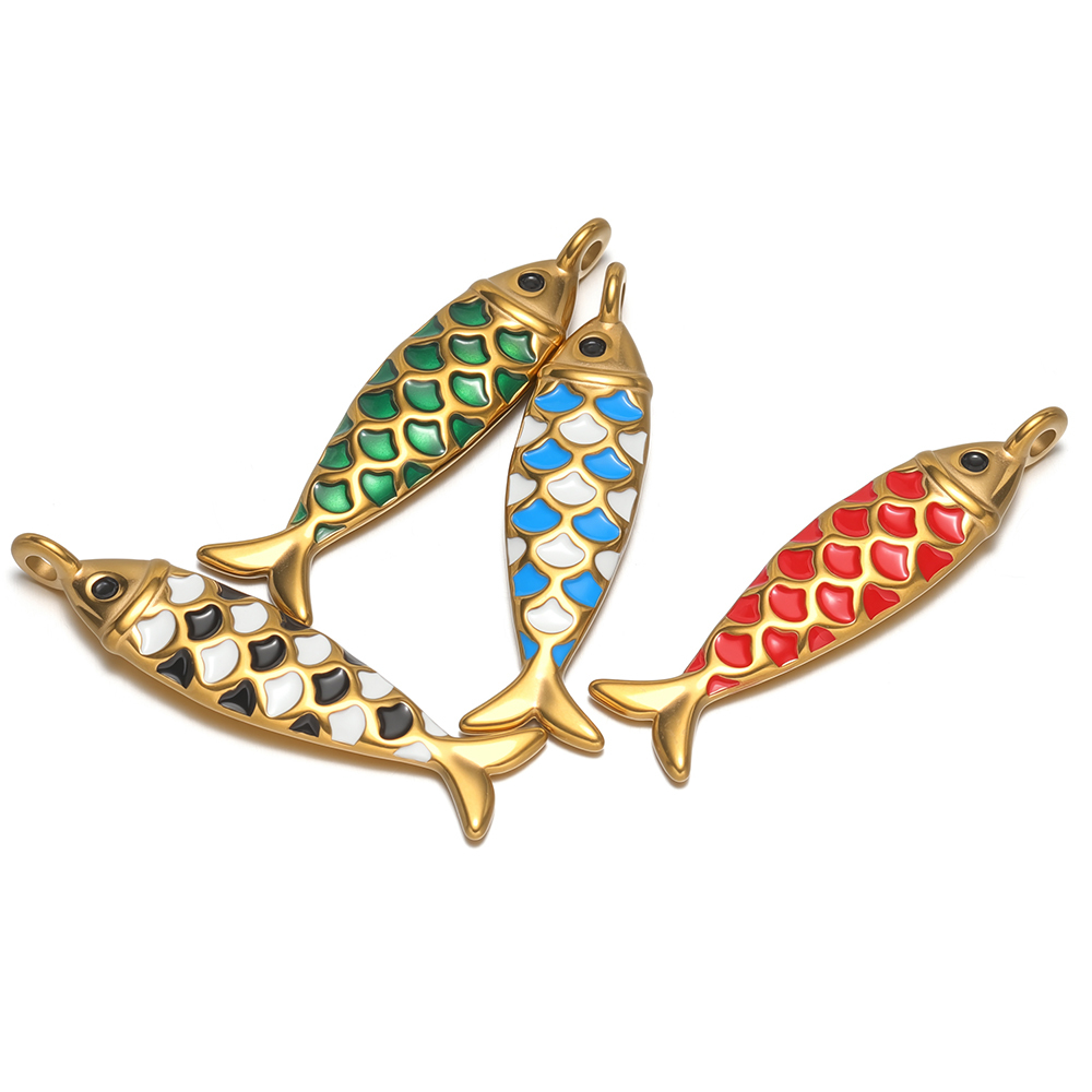 Jewelry Making For Kids - จี้สร้อยคอรูปปลาเคลือบสแตนเลส 4 ชิ้น สำหรับทำเครื่องประดับ DIY สำหรับเด็ก