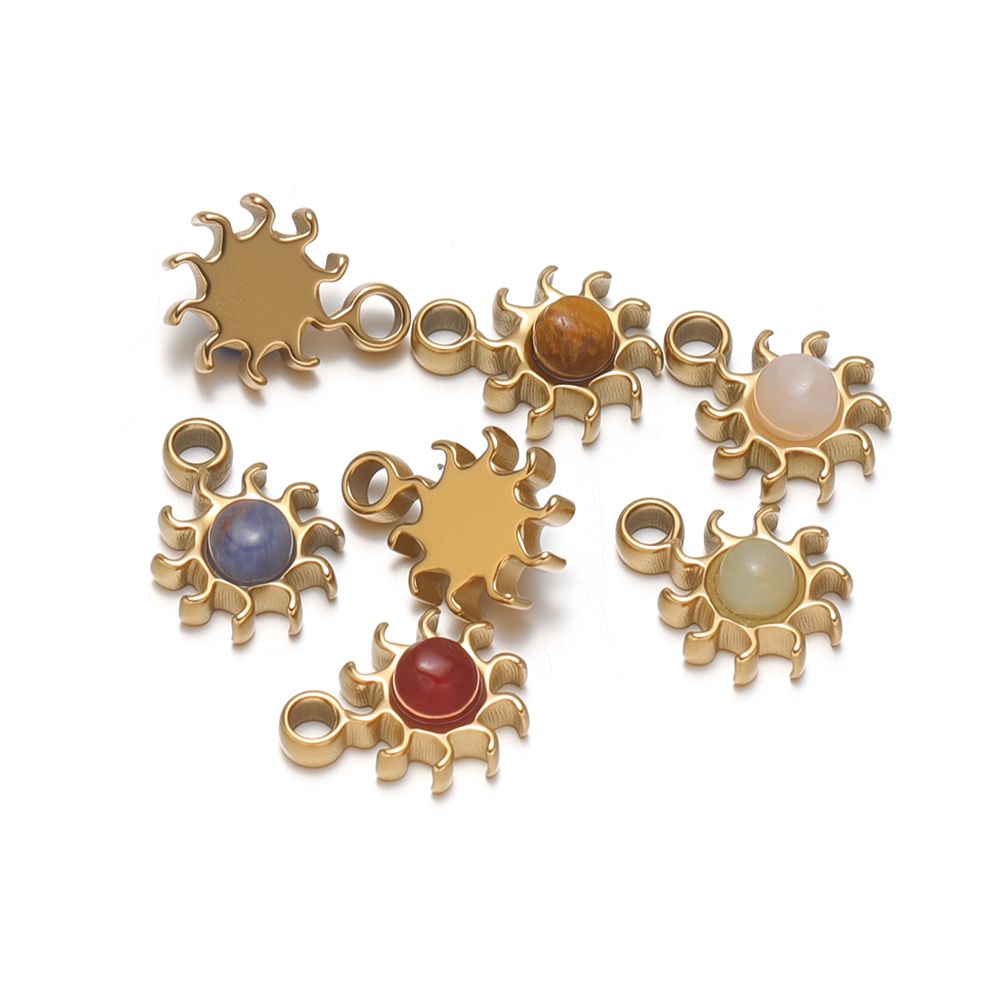 Jewelry Making For Kids - จี้หินธรรมชาติรูปดอกทานตะวันขนาดเล็ก 8 มม. ทำจากสแตนเลส 5 ชิ้น