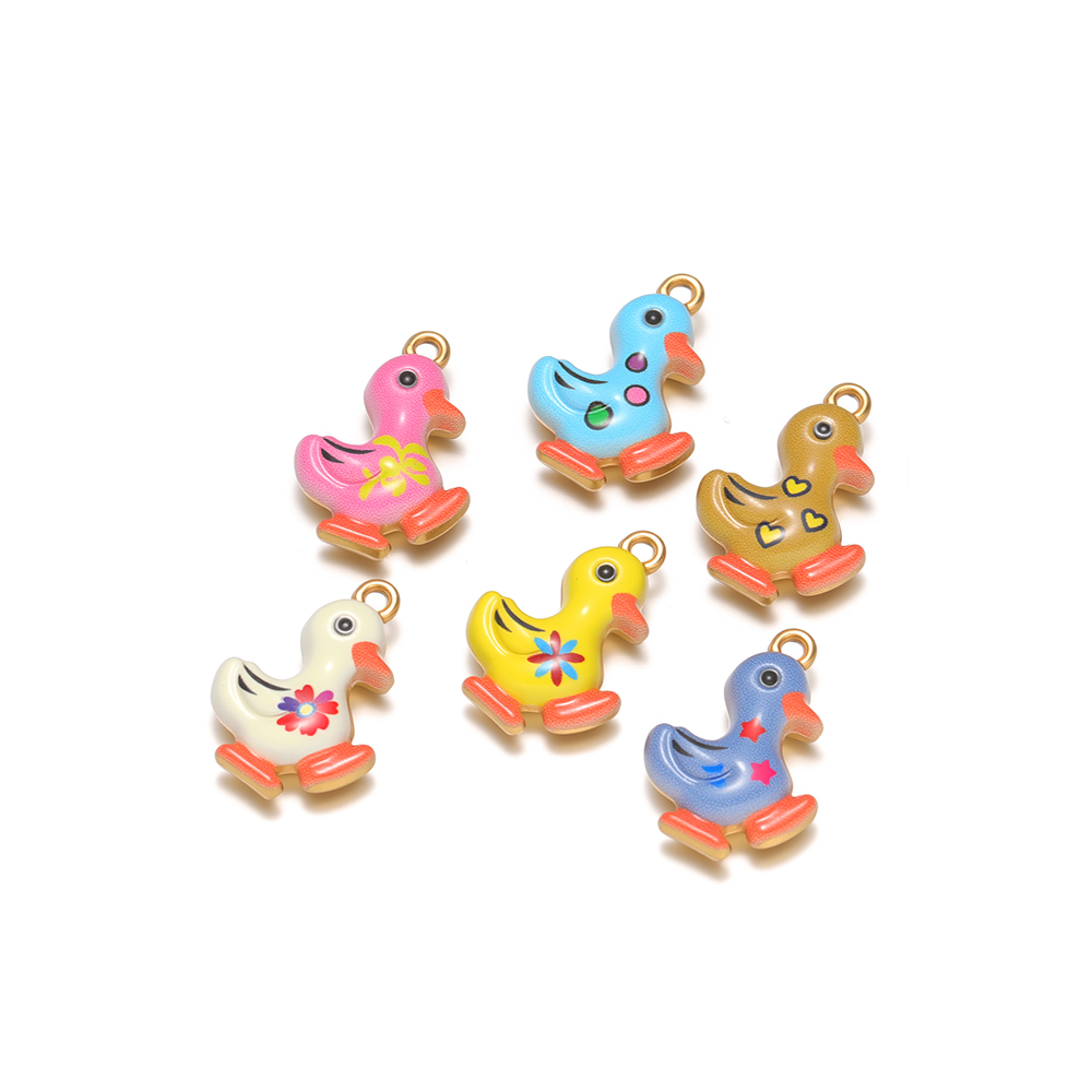 Jewelry Making For Kids - จี้รูปเป็ดเคลือบสีสันสดใส 4 ชิ้น ทำจากสแตนเลส เหมาะสำหรับเด็ก ใช้ทำต่างหู