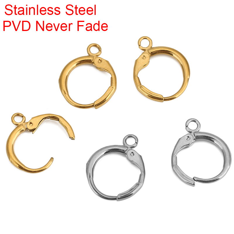 Jewelry Making School - 10pcs PVD ไม่เคยจางหายสแตนเลสต่างหูตะขอห่วง 12 มม.Hypoallergenic ต่างหู