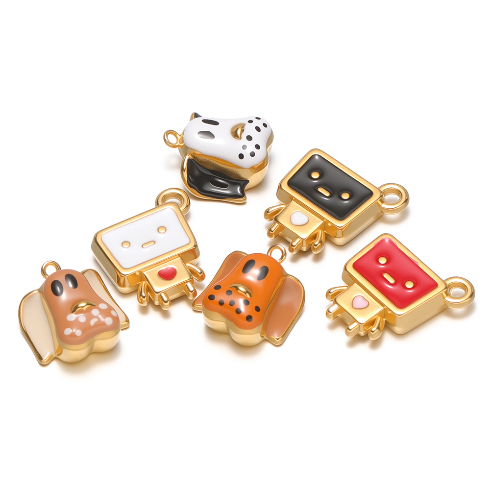 Jewelry Making For Kids - จี้ห้อยรูปสุนัขการ์ตูนเคลือบสแตนเลส 4 ชิ้น สำหรับทำเครื่องประดับ DIY สร้อยข้อมือเด็ก