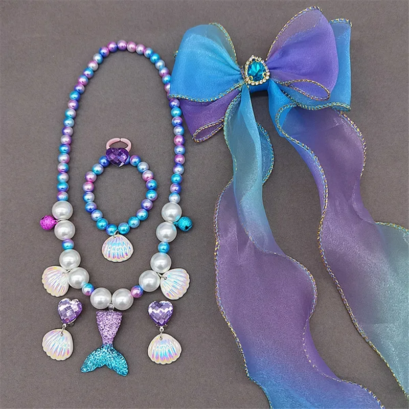 Jewelry Making For Kids - สาวธีมนางเงือกเลื่อมอุปกรณ์เสริมผมชุดเครื่องประดับนางเงือกสร้อยคอแหวนคลิปผมเชือกผม Cure ของขวัญเครื่องประดับสําหรับเด็ก