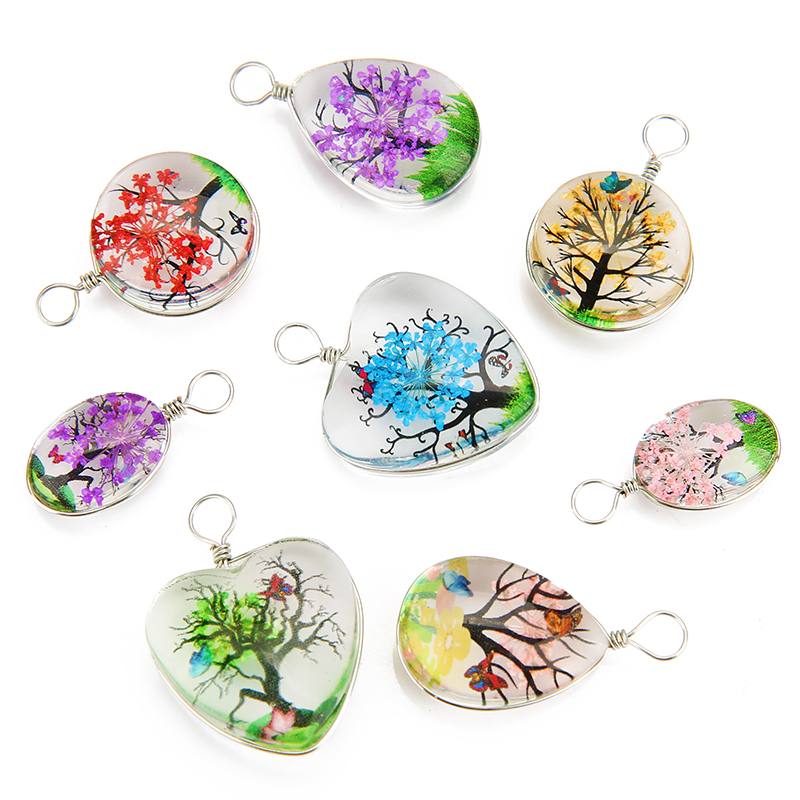 Jewelry Making Beginners - จี้คริสตัลรูปต้นไม้หลากสี 5 ชิ้น ลูกปัดแก้วรูปหัวใจหยดน้ำ จี้สร้อยคอสำหรับทำเครื่องประดับ DIY