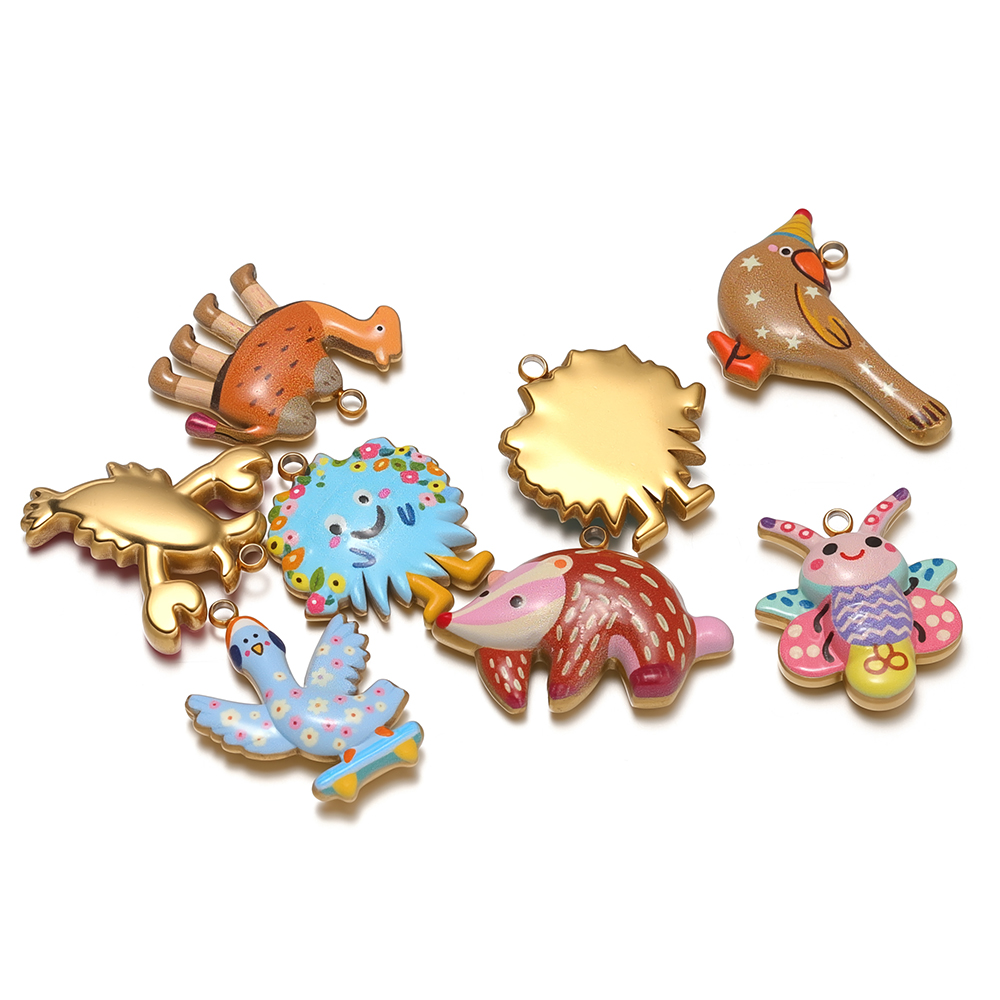 Jewelry Making For Kids - จี้สัตว์เคลือบสแตนเลส 4 ชิ้น สำหรับทำเครื่องประดับน่ารัก DIY สร้อยคอเด็ก