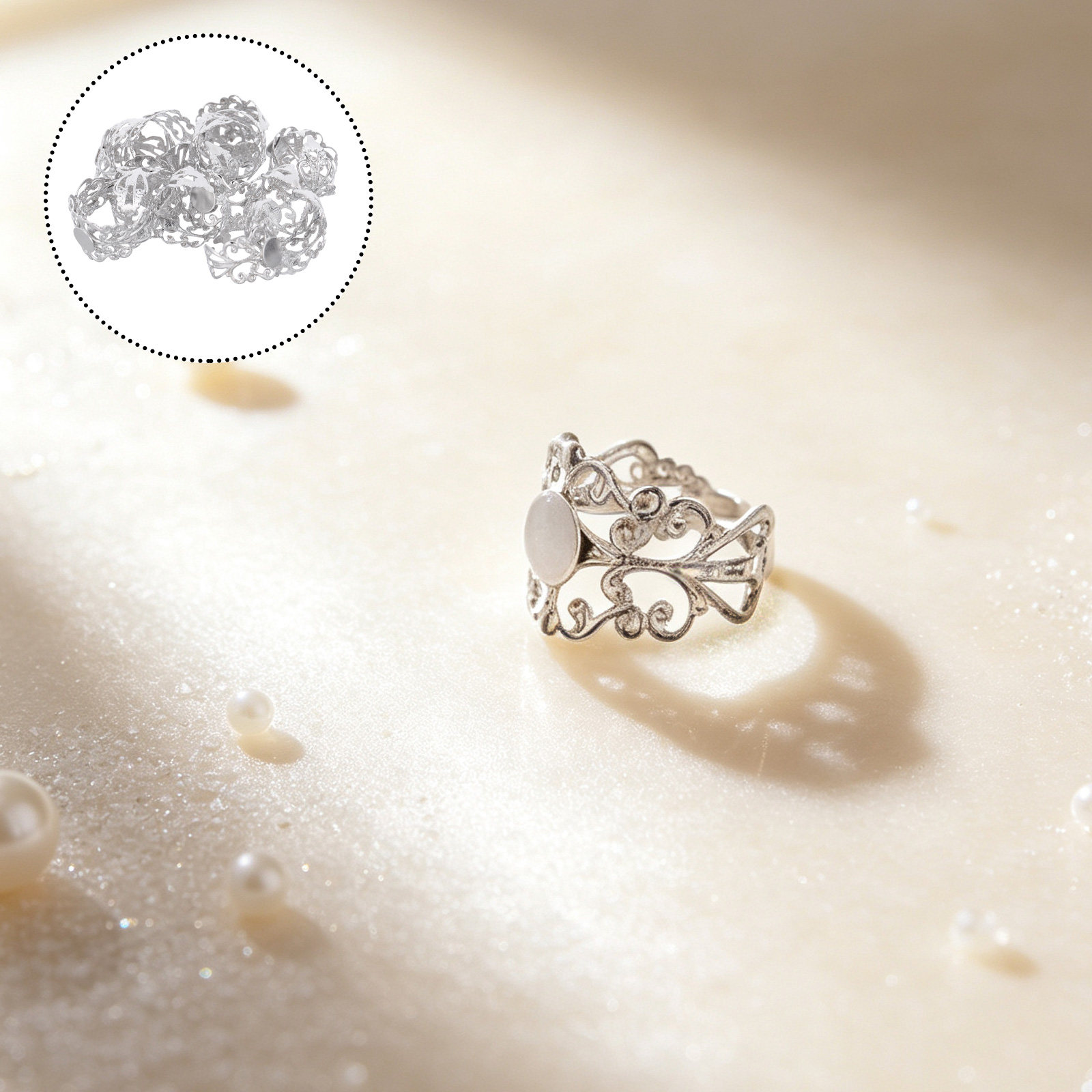 Jewelry Making Gemstones - 50 ชิ้น ฐานแหวนทองเหลืองแบบปรับได้ทรงวงรีสำหรับทำเครื่องประดับ DIY ติดตั้งลูกปัด เหมาะสำหรับคาโบชองและอัญมณีขนาด