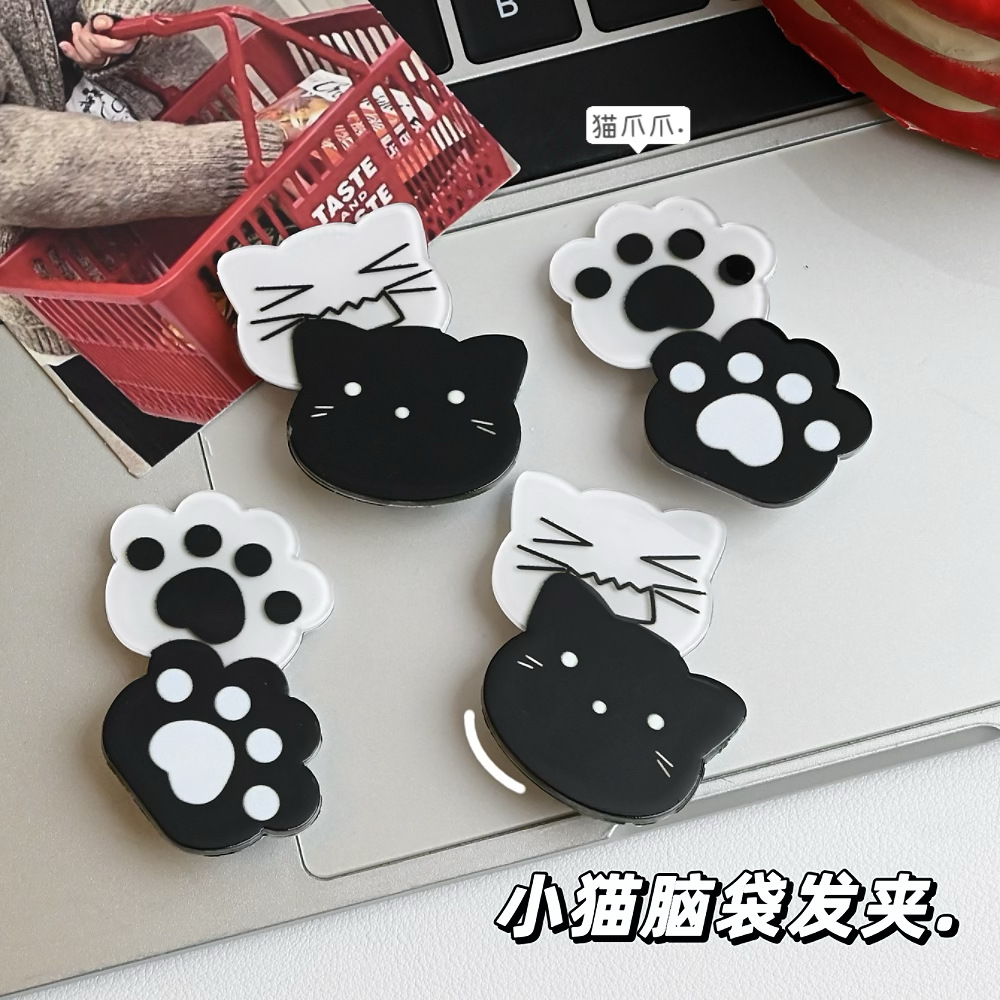 Jewelry Making For Kids - กิ๊บติดผมรูปแมว Y2K สีดำขาว น่ารัก สไตล์ Kawaii